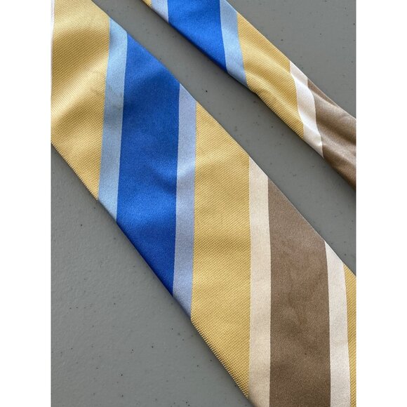 Frangi Silk Striped Necktie One Size Yellow Blue Beige Business Casual Academia - Picture 4 of 7